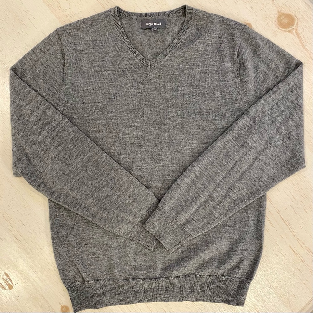 Bonobos Gray V-Neck Sweater Size Small